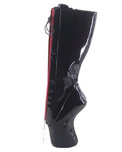 WONDERHEEL Damen Fetisch Locked Zipper Ballett Stiefel Schwarz 43.5 EU von WONDERHEEL