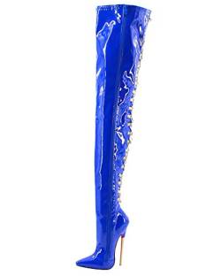 WONDERHEEL Damen Pointed Toe Over-Knee Stiefel Blau 42 EU von WONDERHEEL