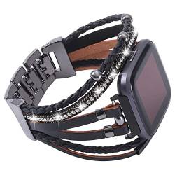Posh Lederarmbänder kompatibel mit Fitbit Versa/Fitbit Versa Lite/Fitbit Versa 2 Armbänder für Damen, handgefertigte, Schmuckarmband, Armband für Fitbit Versa Smartwatch (schwarz) von WONMILLE
