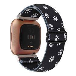 Verstellbares elastisches Uhrenarmband kompatibel mit Fitbit VersaVersa 2Versa Lite für Frauen Mädchen Stretch Boho Sport Uhrenarmband Armband Armband für Fitbit Versa Smart Watch (schwarze von WONMILLE