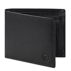 WONSEFOO Geldbörse Leder mit RFID Schutz | Portmonee Slim mit 9 Kartenfächer Wallet Portemonnaie Herren Klein mit Münzfach | Geldbeutel Schwarz von WONSEFOO