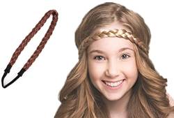 Extensions mit Gummiband im Echthaar Look, geflochtenes Stirnband aus Kunsthaar, Haarband für Weihnachten, Geschenk (BRAUN) von WOO GIRL