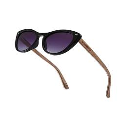WOODONLY Holz Katzenauge Polarisierte Sonnenbrille - Mode Hölzerne Sonnenbrille für Damen und Herren Perfekte Geschenke (Schwarz+Walnuss) von WOODONLY
