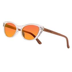 WOODONLY Holz Katzenauge Polarisierte Sonnenbrille - Mode Hölzerne Sonnenbrille für Damen und Herren Perfekte Geschenke (Weiß+walnuss) von WOODONLY