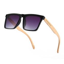 WOODONLY Holz Mode Polarisierte Sonnenbrille - UV400 Schutz Quadratische Sonnenbrille für Herren und Damen Perfekte Geschenke (Schwarz+Ahorn) von WOODONLY