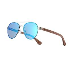 WOODONLY Holz Pilotenbrille Randlose Sonnenbrille - UV400 Schutz Sonnenbrille mit Metallrahmen für Herren und Damen Perfekte Geschenke (Blau) von WOODONLY