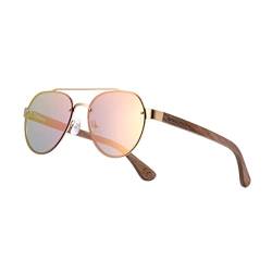 WOODONLY Holz Pilotenbrille Randlose Sonnenbrille - UV400 Schutz Sonnenbrille mit Metallrahmen für Herren und Damen Perfekte Geschenke (Rosa) von WOODONLY