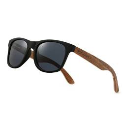 WOODONLY Holz Retro Polarisierte Sonnenbrille - Cooler Stil Mattes Rahmen Perfekte Geschenke für Damen und Herren (Walnuss Grau) von WOODONLY