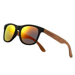 WOODONLY Holz Retro Polarisierte Sonnenbrille - Cooler Stil Mattes Rahmen Perfekte Geschenke für Damen und Herren (Walnuss Orange) von WOODONLY