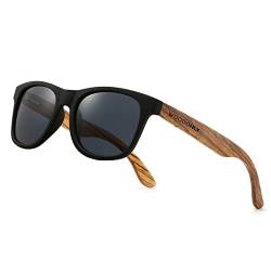 WOODONLY Holz Retro Polarisierte Sonnenbrille - Cooler Stil Mattes Rahmen Perfekte Geschenke für Damen und Herren (Zebrano Grau) von WOODONLY