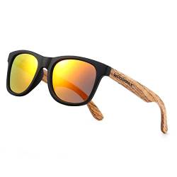 WOODONLY Holz Retro Polarisierte Sonnenbrille - Cooler Stil Mattes Rahmen Perfekte Geschenke für Damen und Herren (Zebrano Orange) von WOODONLY