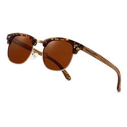 WOODONLY Holz Retro Polarisierte Sonnenbrille - UV400 Schutz Quadrat Shades für Herren und Damen Perfekte Geschenke (Braun, Zebrano) von WOODONLY