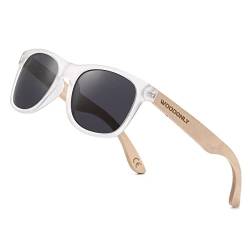 WOODONLY Mode Holz Polarisierte Sonnenbrille - Retro Stil Rechteckig Shades für Damen und Herren Perfekte Geschenke (Weiß + Ahorn) von WOODONLY