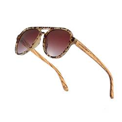 WOODONLY Pilotenbrille Holz Polarisierte Sonnenbrille - Mode Stil Hölzerne Shades für Herren und Damen Perfekte Geschenke (schildpatt+zebra) von WOODONLY