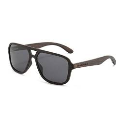 WOODONLY Pilotenbrille Holz Polarisierte Sonnenbrille - Mode Stil Hölzerne Sonnenbrille mit Bambus Etui für Herren und Damen Perfekte Geschenke (Ebenholz) von WOODONLY