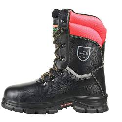 WOODSafe®, Herren, Schnittschutzstiefel, Klasse 1, S3, Farbe schwarz/rot, Forststiefel, KWF geprüft, Stahlkappe, durchtrittsicher, Leder, wasserabweisend, Größe 44 EU von WOODSafe