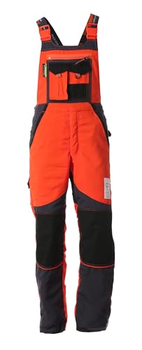 WOODSafe® Schnittschutzhose Klasse 2, kwf-geprüfte Forsthose, Latzhose orange/grau, Herren - Waldarbeiterhose (50) von WOODSafe