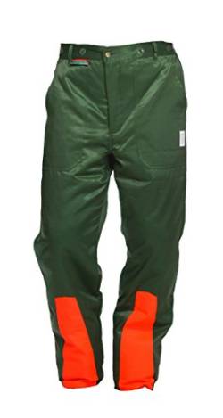 WOODSafe Schnittschutzhose Klasse 1, Forsthose, kwf-geprüft, Bundhose grün/orange mit Hosenträgern, Herren - Waldarbeiterhose mit Schnittschutz Form A, Größe 54 von WOODSafe