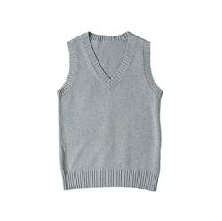 WOOKIT Damen Mädchen Jungen Ärmellose Pullunder, Unisex V-Ausschnitt Baumwolle Strickpullover Westen, 12 Farben Retro Pullover Strickweste für Herbst Frühling Winter-Grau-L von WOOKIT