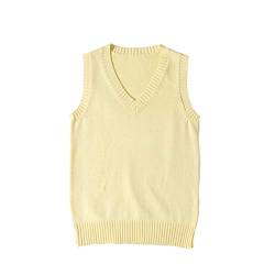 WOOKIT Damen Mädchen Jungen Ärmellose Pullunder, Unisex V-Ausschnitt Baumwolle Strickpullover Westen, 12 Farben Retro Pullover Strickweste für Herbst Frühling Winter-Helles Gelb-M von WOOKIT