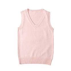 WOOKIT Damen Mädchen Jungen Ärmellose Pullunder, Unisex V-Ausschnitt Baumwolle Strickpullover Westen, 12 Farben Retro Pullover Strickweste für Herbst Frühling Winter-Rosa-L von WOOKIT