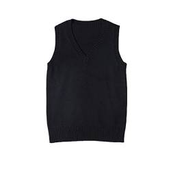 WOOKIT Damen Mädchen Jungen Ärmellose Pullunder, Unisex V-Ausschnitt Baumwolle Strickpullover Westen, 12 Farben Retro Pullover Strickweste für Herbst Frühling Winter-Schwarz-L von WOOKIT