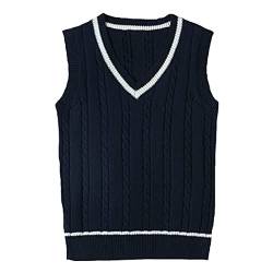 WOOKIT Strickpullover Gestrickte Gilets Pullover Klassische Schule Ärmellose Tank Westen Süße Uniform mit V-Ausschnitt-Navy blau-S von WOOKIT