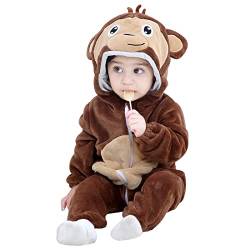 WOOKIT Unisex Baby Onesie Winter Kapuzen Cartoon Strampler Neugeborenen Overall für Jungen und Mädchen 0-36 Monate-Affe-80 von WOOKIT