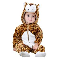 WOOKIT Unisex Baby Onesie Winter Kapuzen Cartoon Strampler Neugeborenen Overall für Jungen und Mädchen 0-36 Monate-Leopard-100 von WOOKIT