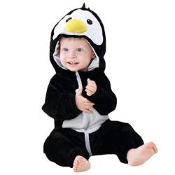 WOOKIT Unisex Baby Onesie Winter Kapuzen Cartoon Strampler Neugeborenen Overall für Jungen und Mädchen 0-36 Monate-Pinguin-110 von WOOKIT