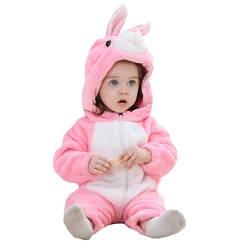 WOOKIT Unisex Baby Onesie Winter Kapuzen Cartoon Strampler Neugeborenen Overall für Jungen und Mädchen 0-36 Monate-Rosa Kaninchen-80 von WOOKIT