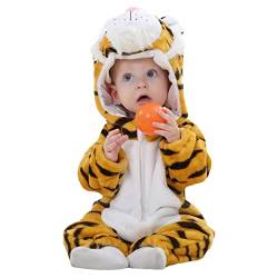 WOOKIT Unisex Baby Onesie Winter Kapuzen Cartoon Strampler Neugeborenen Overall für Jungen und Mädchen 0-36 Monate-Tiger1-90 von WOOKIT