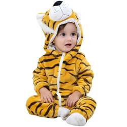 WOOKIT Unisex Baby Onesie Winter Kapuzen Cartoon Strampler Neugeborenen Overall für Jungen und Mädchen 0-36 Monate-Tiger2-90 von WOOKIT