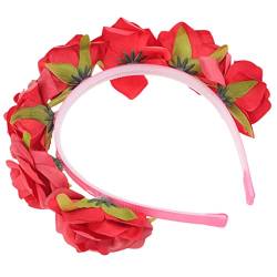 WOONEKY 2st Valentinstag Stirnband Rosenstirnband Für Frauen Blumenkrone Rosen Tiara Stirnband Mit Roten Rosen Haarreifen Blumenkopfschmuck Rosenkrone Die Blumen Schmücken Braut Stoff von WOONEKY