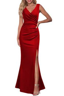 WOOSEA Ärmelloses Abendkleid, V-Ausschnitt, geteilt, Cocktailkleid, langes Kleid - Rot - Groß von WOOSEA