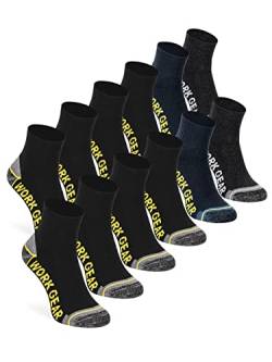 WORK GEAR Herren Arbeitssocken Quarter-Socken Kurz Baumwolle Robust Verstärkt Atmungsaktiv (12 Paar) 43-46 Schwarz Blau Grau von WORK GEAR