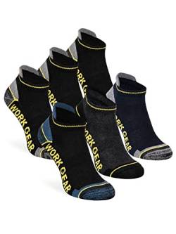 WORK GEAR Herren Arbeitssocken Sneaker-Socken Kurz Baumwolle Robust Verstärkt Atmungsaktiv (6 Paar) 39-42, WG122450000, (Multi-Farben) von WORK GEAR