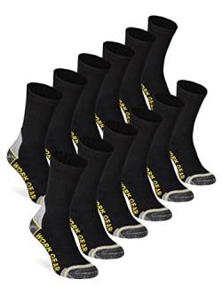 WORK GEAR Herren Arbeitssocken Socken Lang Baumwolle Robust Verstärkt Atmungsaktiv (12 Paar) Schwarz 39-42, WG122430000 von WORK GEAR