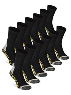 WORK GEAR Herren Arbeitssocken Socken Lang Baumwolle Robust Verstärkt Atmungsaktiv (12 Paar) Schwarz 43-46 von WORK GEAR