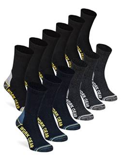 WORK GEAR Herren Arbeitssocken Socken Lang Baumwolle Robust Verstärkt Atmungsaktiv (12 Paar) Schwarz Blau Grau 39-42 von WORK GEAR