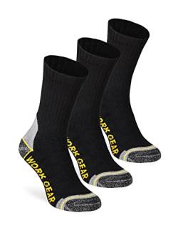WORK GEAR Herren Arbeitssocken Socken Lang Baumwolle Robust Verstärkt Atmungsaktiv (3 Paar) Schwarz 39-42 von WORK GEAR