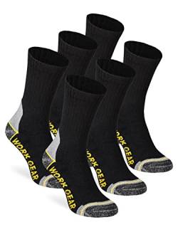 WORK GEAR Herren Arbeitssocken Socken Lang Baumwolle Robust Verstärkt Atmungsaktiv (6 Paar) Schwarz 39-42, WG122430000 von WORK GEAR