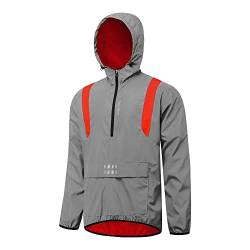 WOSAWE 360 Reflektierende Herren-Sportjacke, Winddicht Wasserabweisend Fahrradjacke Leicht Laufweste (Jacke mit Kapuze Rot XXXL) von WOSAWE