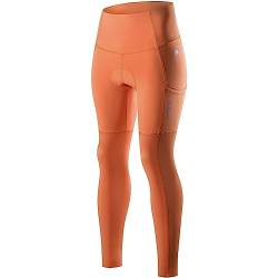 WOSAWE Damen Lange Fahrradhose Atmungsaktive Elastische Radlerhose mit Einer Hohen Dichte 3D Schwamm Sitzpolster (BH188 Orange L) von WOSAWE