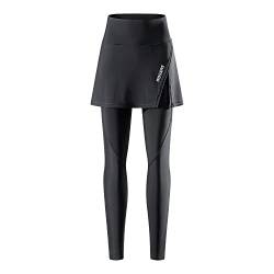 WOSAWE Fahrradhose Damen Elastische Atmungsaktive Leggings mit Röcken 3D Schwamm Sitzpolster Lang Radhose (BT112 Schwarz, L) von WOSAWE