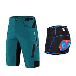 WOSAWE Herren 3D Gepolsterte Mountainbike Shorts Separated Unterwäsche Schnell Trocknend Laufshorts, Blau / Rot, Groß von WOSAWE