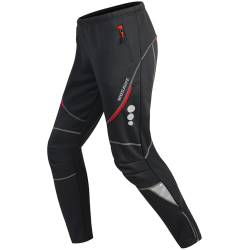 WOSAWE Herren Fahrradhose Winter Thermo Lang Radhose Fleece Reflektierend Winddicht Laufhose (Schwarz L) von WOSAWE