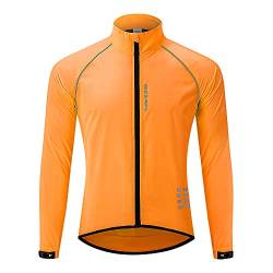 WOSAWE Herren-Fahrradjacke, Winddichte Radjacke Ultraleichte Sportbekleidung mit Reflektierendem Träger und Atmungsaktivem Mesh (Orange L) von WOSAWE