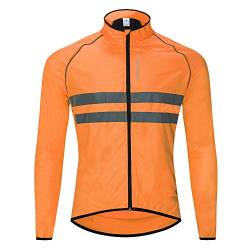 WOSAWE Herren Fahrradjacke Leicht Winddicht Radjacke Reflektierend Sportbekleidung für Radfahren, Laufen, Joggen, Wandern (Orange L) von WOSAWE