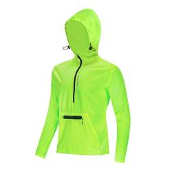 WOSAWE Herren Fahrradjacke mit Kapuze, Winddicht Leichte Funktions Radjacke Langarm Laufen Windbreaker (Grün L) von WOSAWE